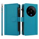 For Xiaomi 14 Ultra Magnetic Closure 9 Card Slots Zipper Leather Case with Hand Strap(Turquoise) - 2
