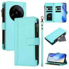 For Xiaomi 14 Ultra Magnetic Closure 9 Card Slots Zipper Leather Case with Hand Strap(Mint Green) - 1