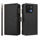 For Xiaomi 14T Magnetic Closure Nine Card Slots Zipper Leather Case with Hand Strap(Black) - 2