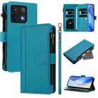 For Xiaomi 14T Magnetic Closure Nine Card Slots Zipper Leather Case with Hand Strap(Turquoise) - 1