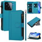 For Xiaomi 15 Magnetic Closure 9 Card Slots Zipper Leather Case with Hand Strap(Turquoise) - 1