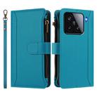 For Xiaomi 15 Magnetic Closure 9 Card Slots Zipper Leather Case with Hand Strap(Turquoise) - 2