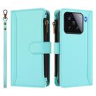 For Xiaomi 15 Magnetic Closure 9 Card Slots Zipper Leather Case with Hand Strap(Mint Green) - 2