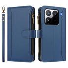For Xiaomi 15 Pro Magnetic Closure 9 Card Slots Zipper Leather Case with Hand Strap(Dark Blue) - 2