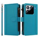 For Xiaomi 15 Pro Magnetic Closure 9 Card Slots Zipper Leather Case with Hand Strap(Turquoise) - 2