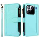 For Xiaomi 15 Pro Magnetic Closure 9 Card Slots Zipper Leather Case with Hand Strap(Mint Green) - 2