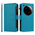 For Xiaomi 15 Ultra Magnetic Closure 9 Card Slots Zipper Leather Case with Hand Strap(Turquoise) - 2
