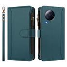 For Xiaomi Civi 3 Magnetic Closure 9 Card Slots Zipper Leather Case with Hand Strap(Dark Green) - 2