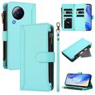 For Xiaomi Civi 3 Magnetic Closure 9 Card Slots Zipper Leather Case with Hand Strap(Mint Green) - 1