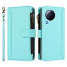 For Xiaomi Civi 3 Magnetic Closure 9 Card Slots Zipper Leather Case with Hand Strap(Mint Green) - 2