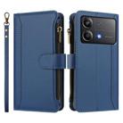 For Xiaomi Poco X6 Neo Magnetic Closure 9 Card Slots Zipper Leather Case with Hand Strap(Dark Blue) - 2