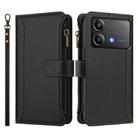 For Xiaomi Poco X6 Neo Magnetic Closure 9 Card Slots Zipper Leather Case with Hand Strap(Black) - 2