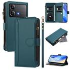 For Xiaomi Poco X6 Neo Magnetic Closure 9 Card Slots Zipper Leather Case with Hand Strap(Dark Green) - 1