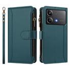 For Xiaomi Poco X6 Neo Magnetic Closure 9 Card Slots Zipper Leather Case with Hand Strap(Dark Green) - 2