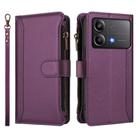 For Xiaomi Poco X6 Neo Magnetic Closure 9 Card Slots Zipper Leather Case with Hand Strap(Purple) - 2