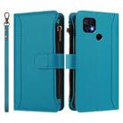 For Xiaomi Poco C40 / Redmi 10C Magnetic Closure 9 Card Slots Zipper Leather Case with Hand Strap(Turquoise) - 2
