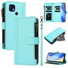 For Xiaomi Poco C40 / Redmi 10C Magnetic Closure 9 Card Slots Zipper Leather Case with Hand Strap(Mint Green) - 1
