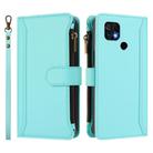 For Xiaomi Poco C40 / Redmi 10C Magnetic Closure 9 Card Slots Zipper Leather Case with Hand Strap(Mint Green) - 2