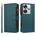For Xiaomi Poco F6 Magnetic Closure 9 Card Slots Zipper Leather Case with Hand Strap(Dark Green) - 2