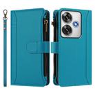 For Xiaomi Poco F6 Magnetic Closure 9 Card Slots Zipper Leather Case with Hand Strap(Turquoise) - 2