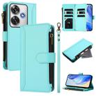 For Xiaomi Poco F6 Magnetic Closure 9 Card Slots Zipper Leather Case with Hand Strap(Mint Green) - 1