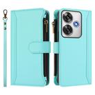 For Xiaomi Poco F6 Magnetic Closure 9 Card Slots Zipper Leather Case with Hand Strap(Mint Green) - 2