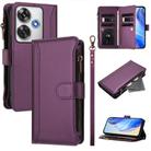 For Xiaomi Poco F6 Magnetic Closure 9 Card Slots Zipper Leather Case with Hand Strap(Purple) - 1