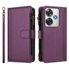 For Xiaomi Poco F6 Magnetic Closure 9 Card Slots Zipper Leather Case with Hand Strap(Purple) - 2