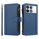 For Xiaomi Poco F6 Pro Magnetic Closure 9 Card Slots Zipper Leather Case with Hand Strap(Dark Blue) - 2