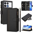 For Xiaomi Poco F6 Pro Magnetic Closure 9 Card Slots Zipper Leather Case with Hand Strap(Black) - 1