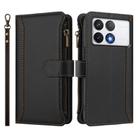 For Xiaomi Poco F6 Pro Magnetic Closure 9 Card Slots Zipper Leather Case with Hand Strap(Black) - 2