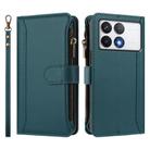 For Xiaomi Poco F6 Pro Magnetic Closure 9 Card Slots Zipper Leather Case with Hand Strap(Dark Green) - 2