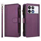 For Xiaomi Poco F6 Pro Magnetic Closure 9 Card Slots Zipper Leather Case with Hand Strap(Purple) - 2