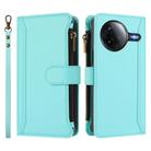 For Xiaomi Poco F7 Pro / F7 Ultra Magnetic Closure 9 Card Slots Zipper Leather Case with Hand Strap(Mint Green) - 2