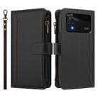 For Xiaomi Poco M4 Pro 4G Magnetic Closure 9 Card Slots Zipper Leather Case with Hand Strap(Black) - 2