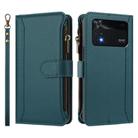 For Xiaomi Poco M4 Pro 4G Magnetic Closure 9 Card Slots Zipper Leather Case with Hand Strap(Dark Green) - 2