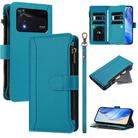 For Xiaomi Poco M4 Pro 4G Magnetic Closure 9 Card Slots Zipper Leather Case with Hand Strap(Turquoise) - 1