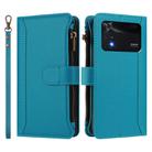 For Xiaomi Poco M4 Pro 4G Magnetic Closure 9 Card Slots Zipper Leather Case with Hand Strap(Turquoise) - 2