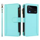 For Xiaomi Poco M4 Pro 4G Magnetic Closure 9 Card Slots Zipper Leather Case with Hand Strap(Mint Green) - 2