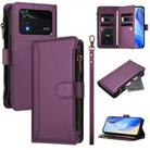 For Xiaomi Poco M4 Pro 4G Magnetic Closure 9 Card Slots Zipper Leather Case with Hand Strap(Purple) - 1