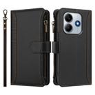 For Xiaomi Poco M7 Pro 5G Magnetic Closure 9 Card Slots Zipper Leather Case with Hand Strap(Black) - 2