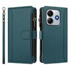 For Xiaomi Poco M7 Pro 5G Magnetic Closure 9 Card Slots Zipper Leather Case with Hand Strap(Dark Green) - 2