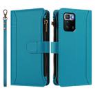 For Xiaomi Poco X3 GT Magnetic Closure 9 Card Slots Zipper Leather Case with Hand Strap(Turquoise) - 2