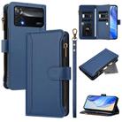 For Xiaomi Poco X4 Pro 5G Magnetic Closure 9 Card Slots Zipper Leather Case with Hand Strap(Dark Blue) - 1