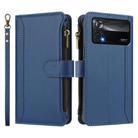 For Xiaomi Poco X4 Pro 5G Magnetic Closure 9 Card Slots Zipper Leather Case with Hand Strap(Dark Blue) - 2