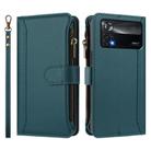 For Xiaomi Poco X4 Pro 5G Magnetic Closure 9 Card Slots Zipper Leather Case with Hand Strap(Dark Green) - 2