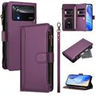 For Xiaomi Poco X4 Pro 5G Magnetic Closure 9 Card Slots Zipper Leather Case with Hand Strap(Purple) - 1