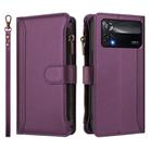 For Xiaomi Poco X4 Pro 5G Magnetic Closure 9 Card Slots Zipper Leather Case with Hand Strap(Purple) - 2