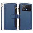 For Xiaomi Poco X6 Pro Magnetic Closure 9 Card Slots Zipper Leather Case with Hand Strap(Dark Blue) - 2