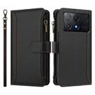 For Xiaomi Poco X6 Pro Magnetic Closure 9 Card Slots Zipper Leather Case with Hand Strap(Black) - 2